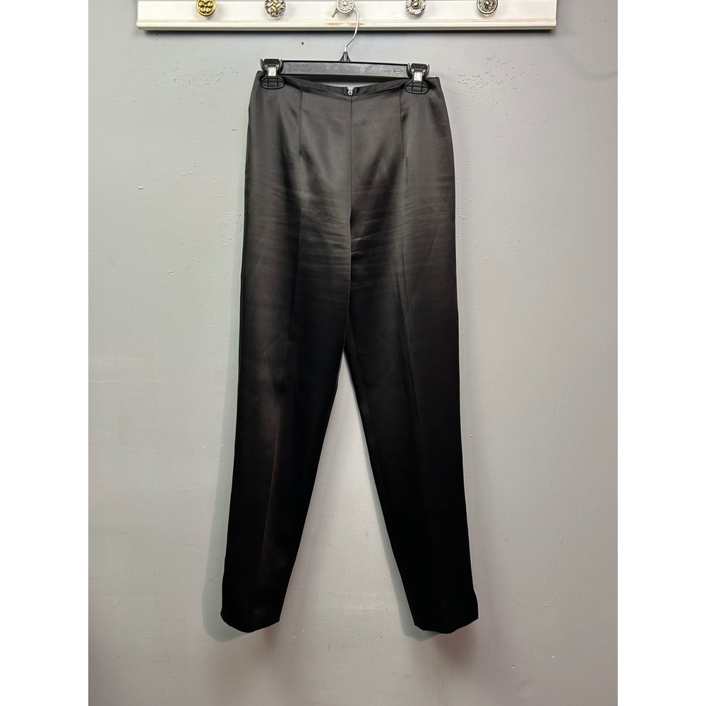 Lynn Lugo Pants Womens 4 Black‎ Satin Hi Rise Straight Leg Formal Dress Trousers